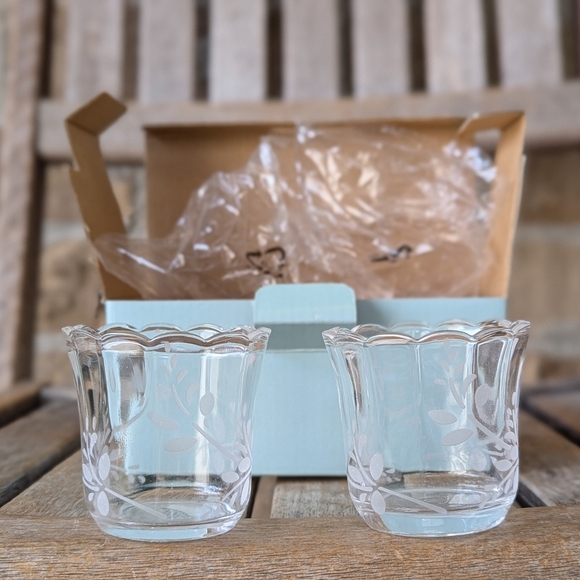 Partylite Herbal Spring Etched Votive Holder Pair Retired NIB P8469 - Picture 1 of 10